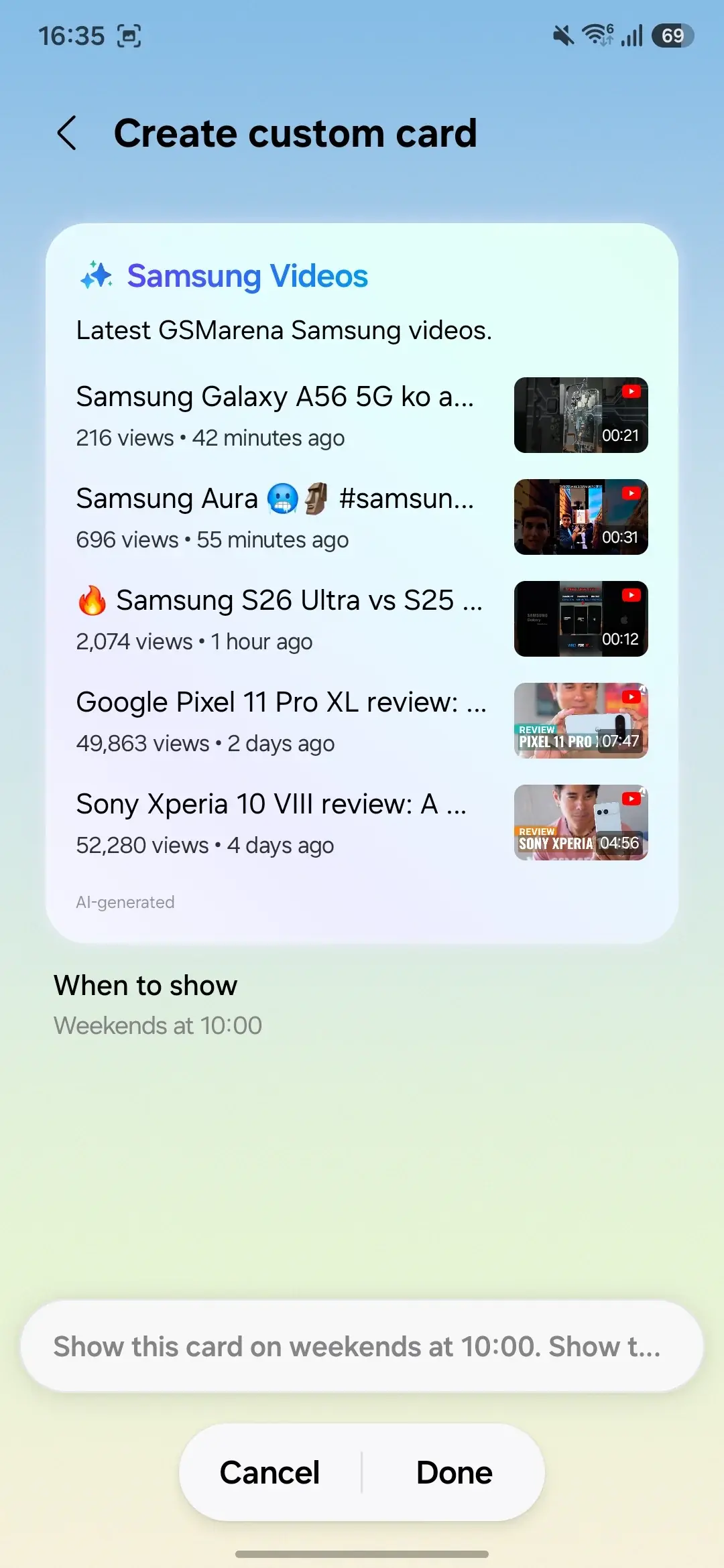 Aangepaste Now Brief-kaarten maken op de Galaxy S26 FE