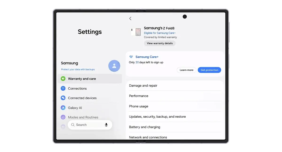 Samsung beskriver den nye garanti- og pleiemenyen i One UI 9