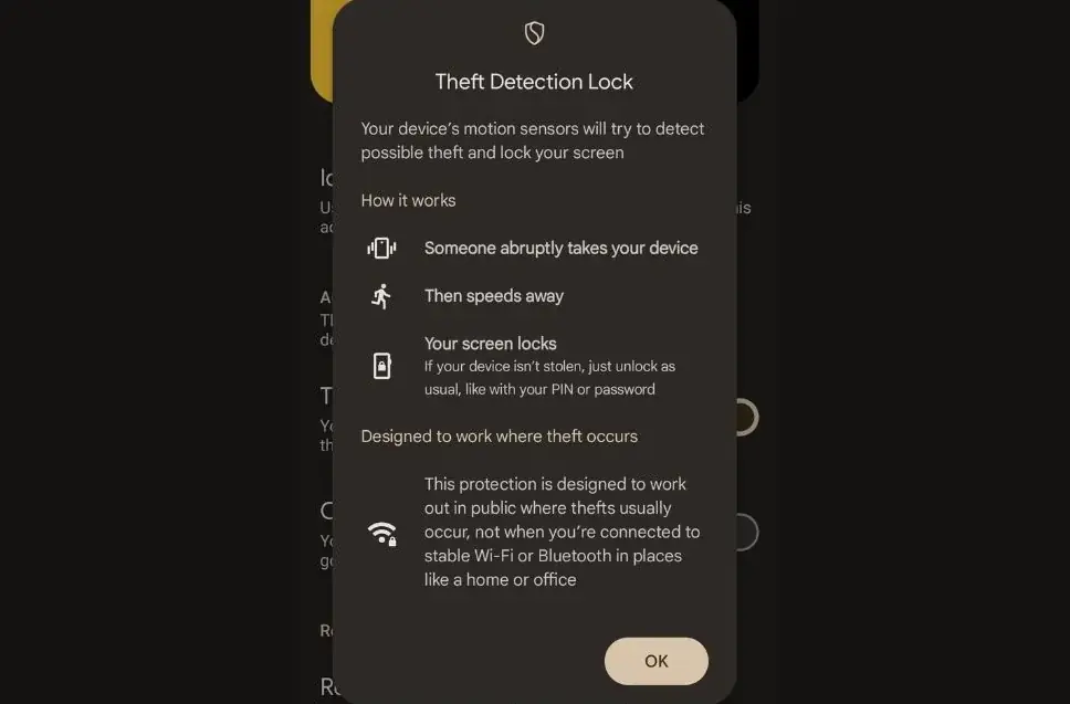 Функция блокировки при обнаружении кражи на Android