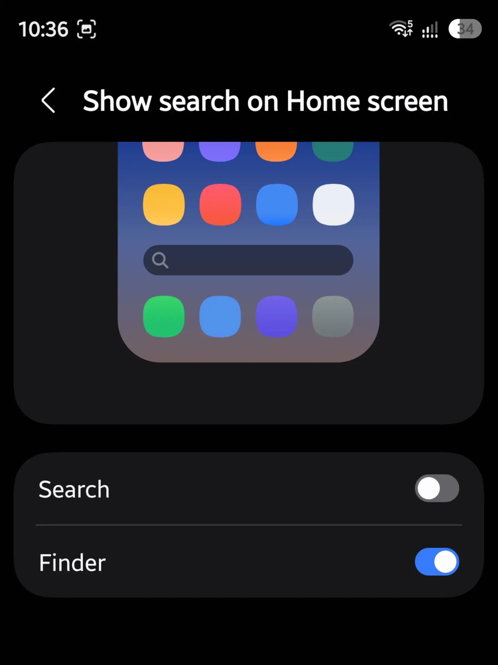 Nuevas opciones de Finder/Buscar para la pantalla de inicio