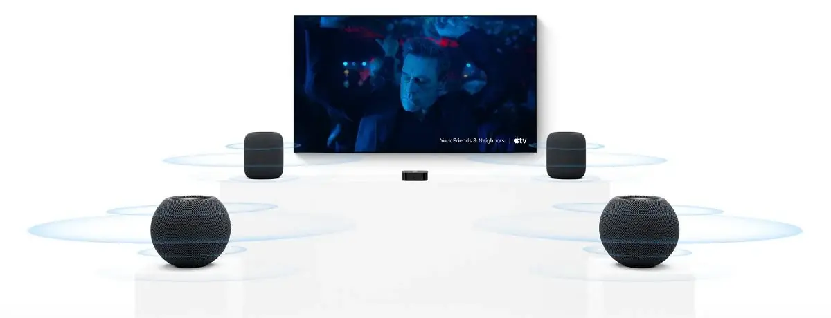 Usando cuatro parlantes Apple para sonido envolvente Usando cuatro parlantes Apple para sonido envolvente