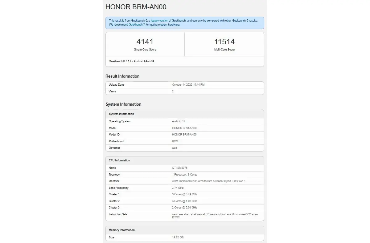 يظهر Honor Win2 على Geekbench لتأكيد مجموعة الشرائح الخاصة به