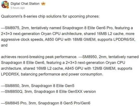 La feuille de route de la série Snapdragon 8 de Qualcomm présentée par Digital Chat Station