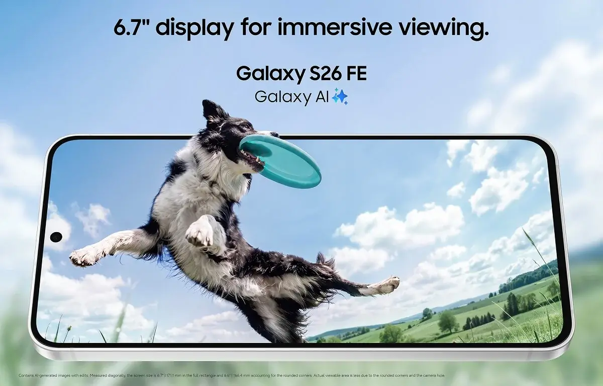 सैमसंग गैलेक्सी S26 FE में 6.7” 120Hz 1080p+ OLED डिस्प्ले है सैमसंग गैलेक्सी S26 FE में 6.7” 120Hz 1080p+ OLED डिस्प्ले है