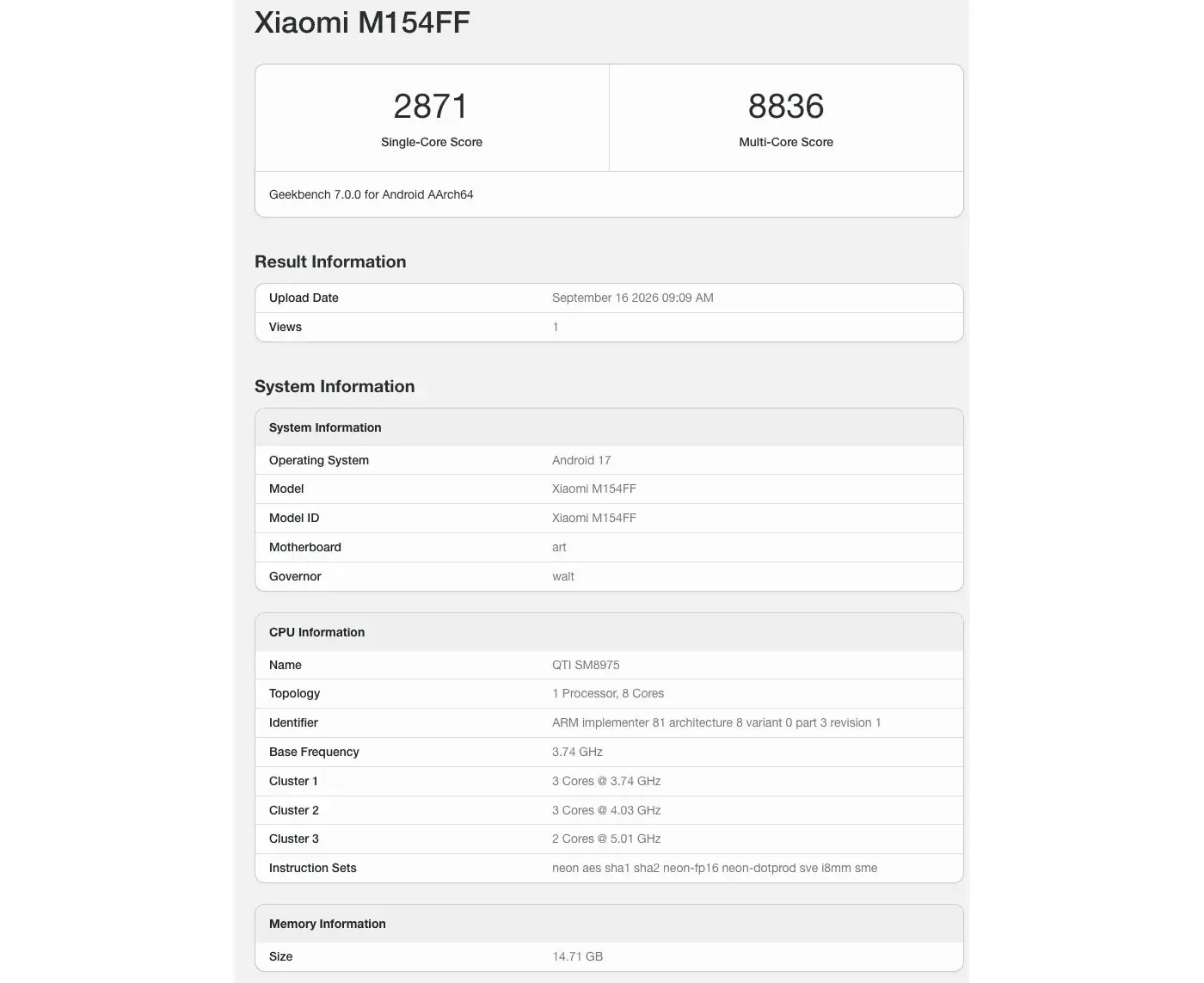 Xiaomi 18 Pro अपने चिपसेट की पुष्टि करते हुए गीकबेंच चलाता है Xiaomi 18 Pro अपने चिपसेट की पुष्टि करते हुए गीकबेंच चलाता है