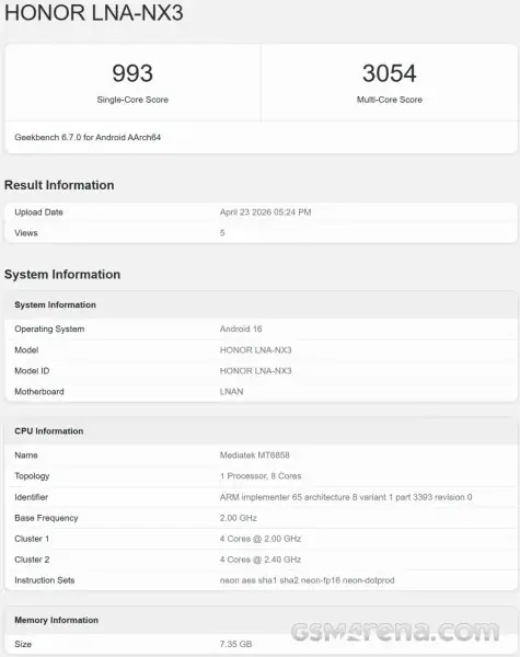 Alegado Honor 600e aparece no Geekbench com especificações importantes Alegado Honor 600e aparece no Geekbench com especificações importantes