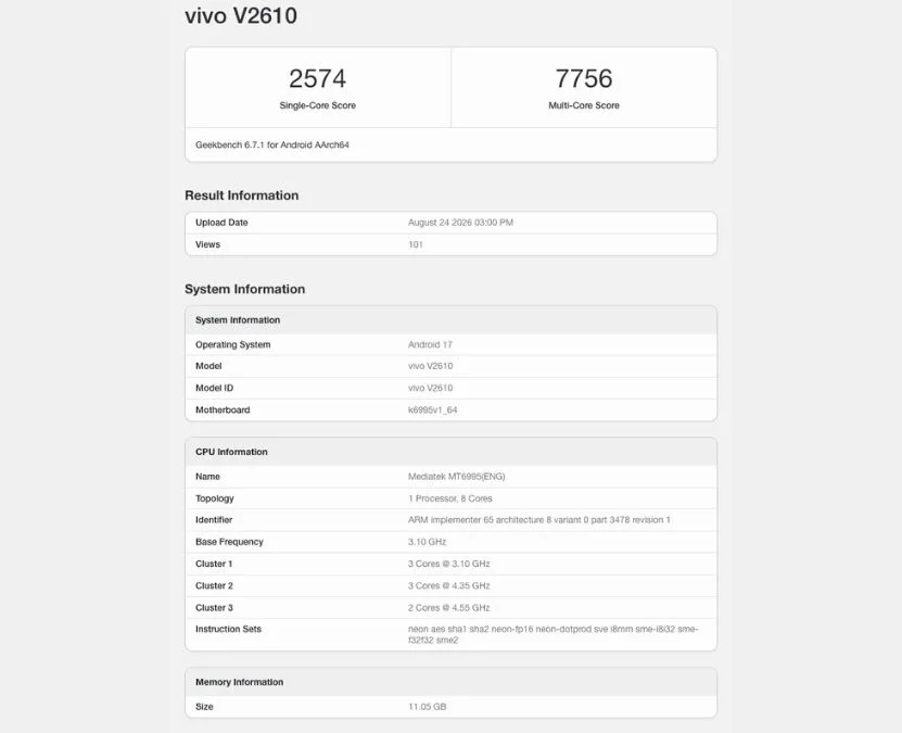 vivo X500 Pro Max 发布前现身 Geekbench vivo X500 Pro Max 发布前现身 Geekbench