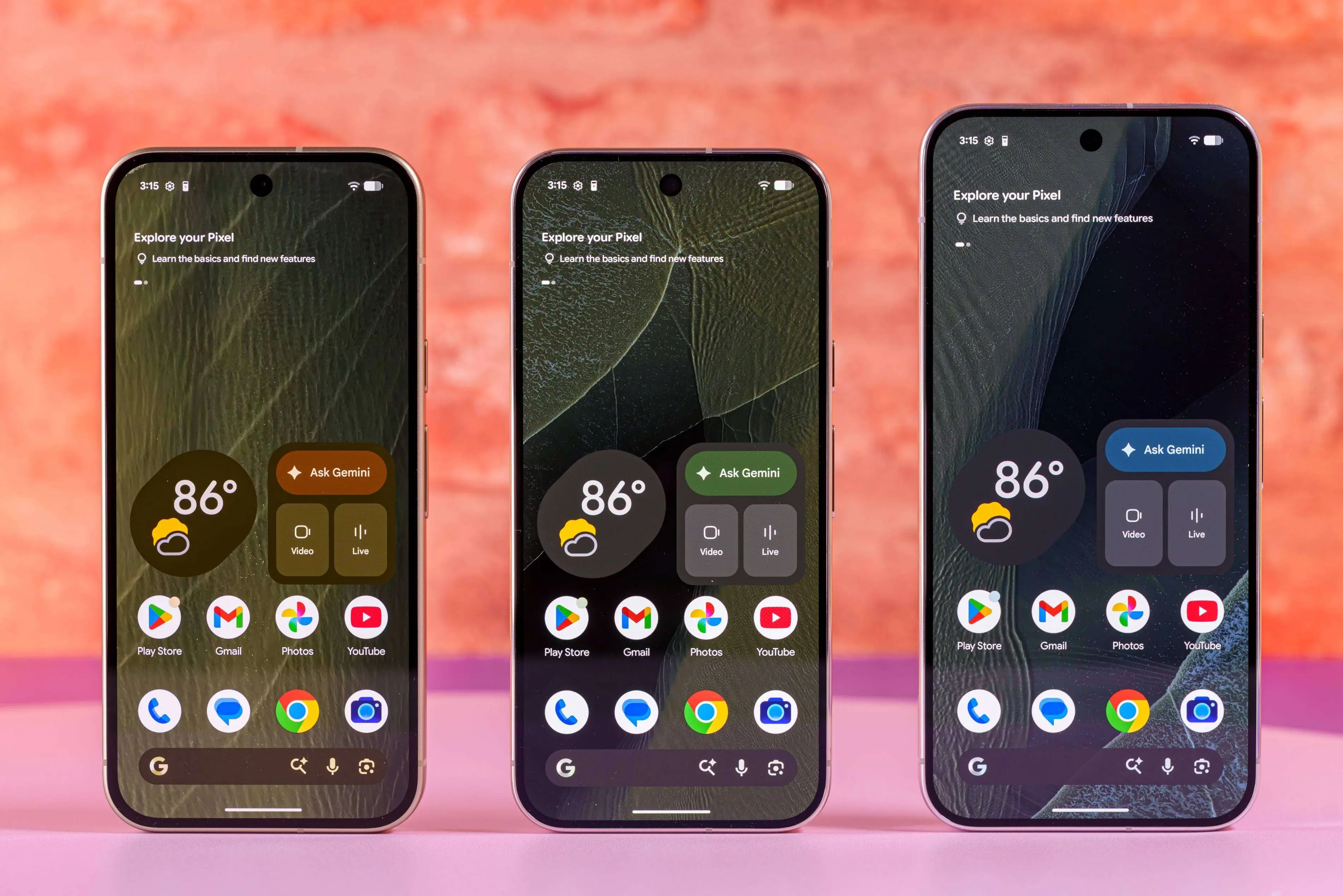 Слева направо: Google Pixel 11, Pixel 11 Pro и Pixel 11 Pro XL.
