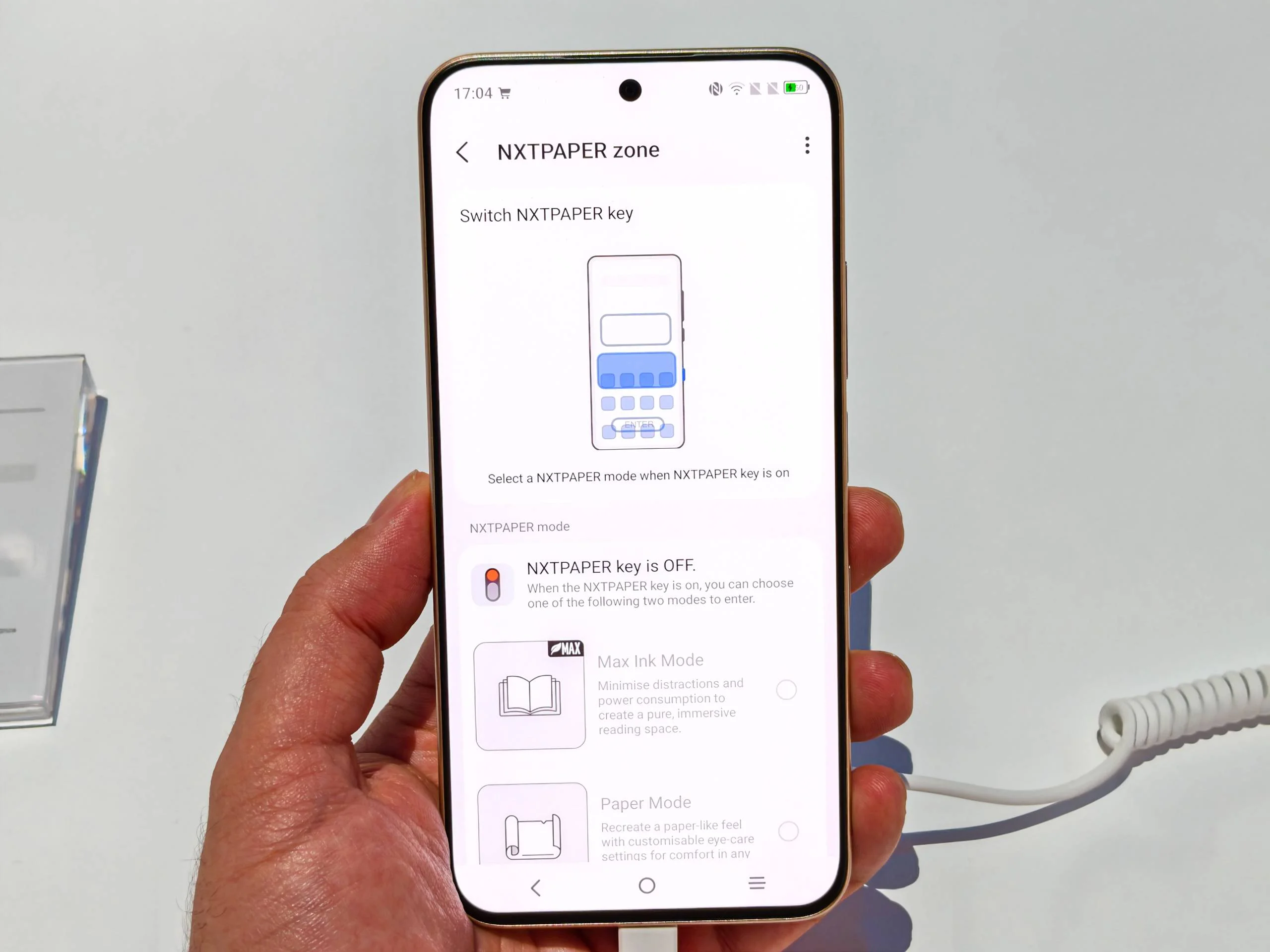 NxtPaper-innstillingene og NxtPaper-tasttilpasningene
